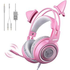 Pink Stereo Gaming Headset with Mic for PS4,Xbox,PC,Mobile Phone,3.5mm Noise